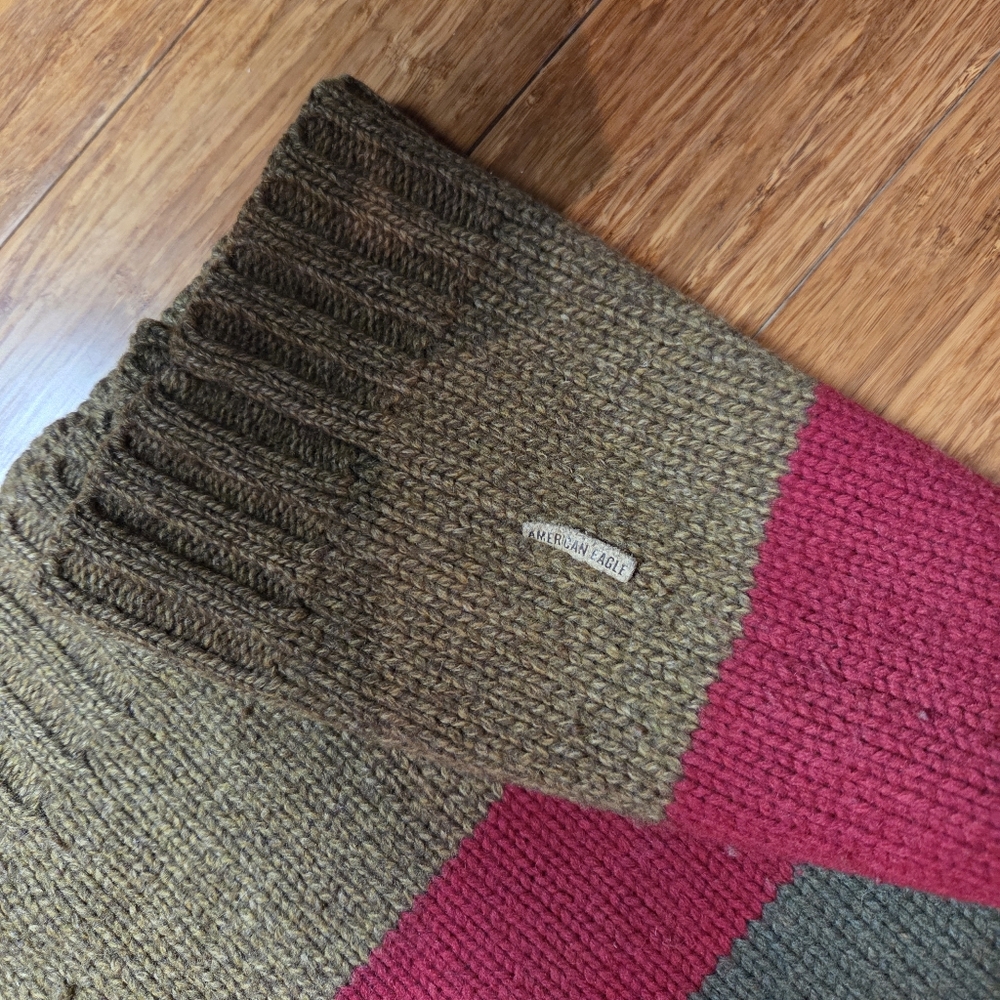 VTG American Eagle 100% Lambswool Colorblock Sweater | Earth Tones | L / G - Picture 14 of 15